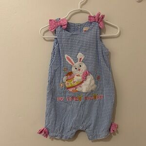 Vintage Toffee Apple Blue Gingham Bunny Romper